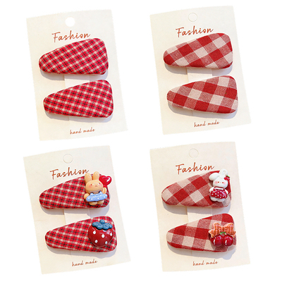 女孩宝宝红色系格子碎发卡侧边夹