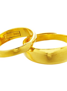 沙金戒指光面高级轻奢经典结婚饰品可调节沙金加厚金印戒指男女