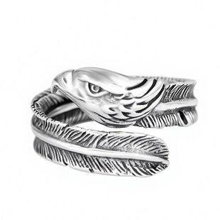 925纯银戒指男款复古老鹰开口男士可调节纯银高级感食指戒礼物