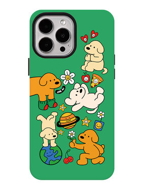 可爱狗狗乐园适用苹果17promax手机壳iphone16pro菲林磁吸支架华为P80小米15亲肤手感vivo防摔保护壳oppo