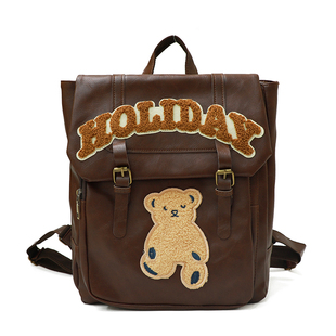 十七家美式复古学院风双肩包可爱小熊字母背包学生上课大容量书包