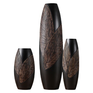 中式复古黑色落地大花瓶摆件轻奢高档艺术高级感客厅插花电视柜旁