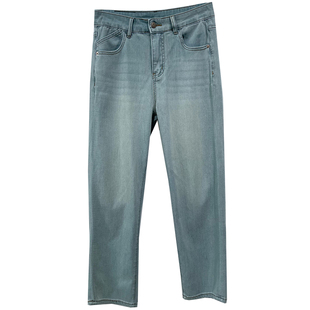 超薄四面弹醋酸高腰显瘦法棍裤女夏薄款宽松直筒牛仔裤夏天裤子