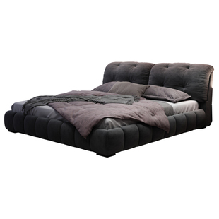 意式极简布艺床泡芙云朵床磨砂布软包2米主卧大床现代2026新款