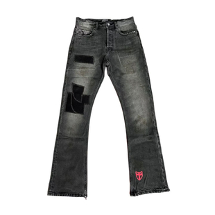OC出品ERD忧郁的富二代贴布破坏做旧党裤刺绣水洗微喇黑牛仔裤