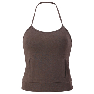 DCW挂脖运动背心女带口袋长款修身显瘦带胸垫无袖健身瑜伽服上衣