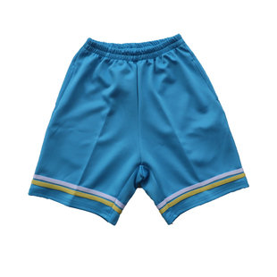 夏季南韩丝上白下黄两道杠海蓝色校服短裤跑步运动透气五分裤大码