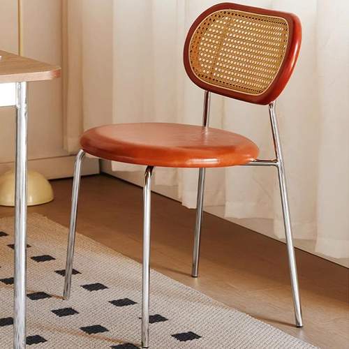 北欧复古藤编餐椅设计师中民宿咖啡厅古风家用艺靠背椅餐桌铁椅子