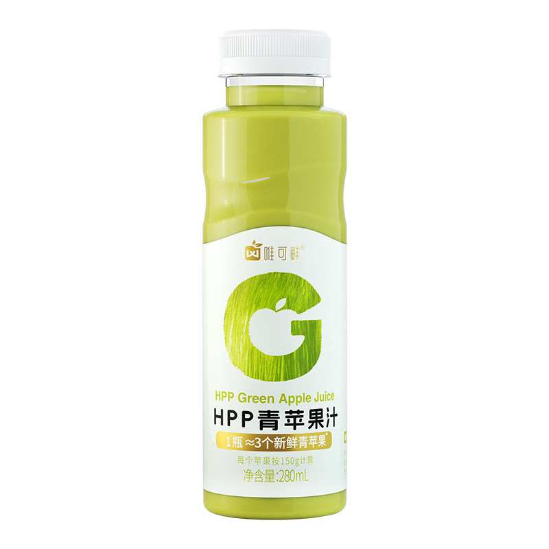 唯可鲜HPP青苹果汁饮料100%鲜榨不加水儿童宝宝纯果汁280ml*6瓶