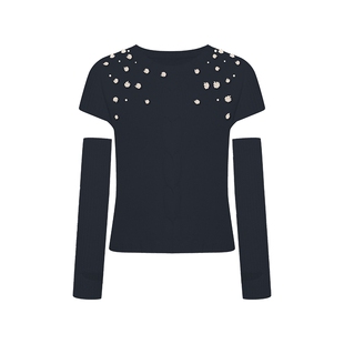 Maison Wester2025冬季新品千金风套头显瘦绞花针织短袖套上衣女