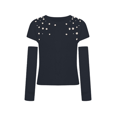 Maison Wester2025冬季新品千金风套头显瘦绞花针织短袖套上衣女