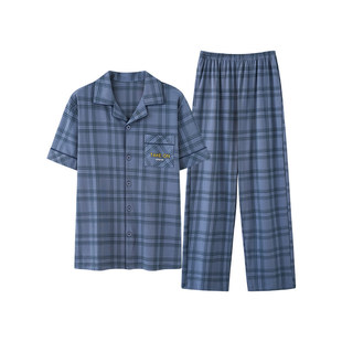 三枪纯棉男士睡衣格子印花2026春季短袖长裤全棉超柔软家居服