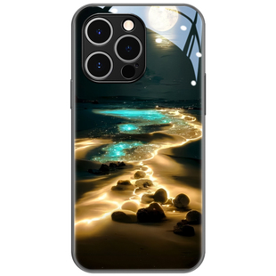 苹果13新款手机壳iphone16promax来电发光17壳12月亮海边11pm高级感x个性xr潮牌15氛围14适用于por极光风景xs