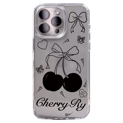 Black cherry bow clear case 适用iphone 11 12 13 14 15 16 17 pro max XR XS MAX 7 8 PLUS