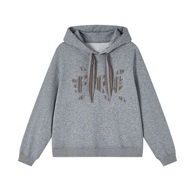 飞鸟和新酒设计感带帽灰色卫衣女小个子2025秋季新款宽松外套