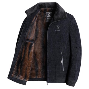 爸爸外套秋冬款中老年棉衣男装加绒加厚雪尼尔夹克老年人爷爷茄克