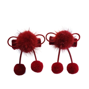 宝宝新年红色头饰发夹儿童毛球蝴蝶结发卡女童公主侧边刘海夹发饰