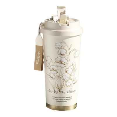 铃兰花2024新款保温杯咖啡杯女生高颜值316陶瓷内胆双饮随行水杯