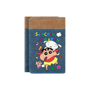 蜡笔小新联名短款帆布潮流卡通男士钱包卡包一体青少年帆布零钱包