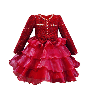 女童公主裙礼服儿童装洋气连衣裙子2025新款秋冬装加绒蓬蓬新年装