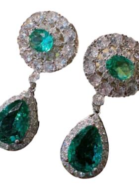 哥伦比亚祖母绿宝石猎豹手镯 Vintage 镀18K金孔雀绿锆石蝉花胸针