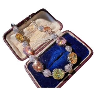 金丝雀碧玺色蛋形宝石项链 富婆的快乐 镀18K金 彩虹渐变锆石手链