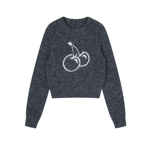 樱桃KIRSH 大樱桃提花圆领撞色针织衫女2026春季纱线宽松休闲毛衣