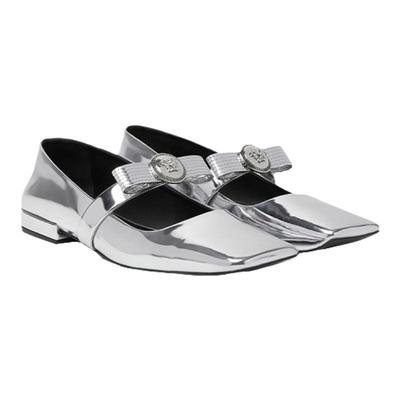 【季末优惠】VERSACE/范思哲 女士Gianni Ribbon金属色芭蕾舞鞋