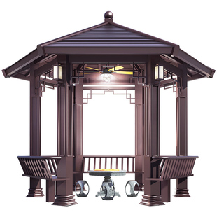 光标六角凉亭户外庭院铝合金亭子别墅四角亭古建公园景观仿古茶亭