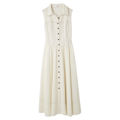 SNIDEL2025秋冬新品气质翻领无袖绑带收腰衬衫连衣裙SWFO254136