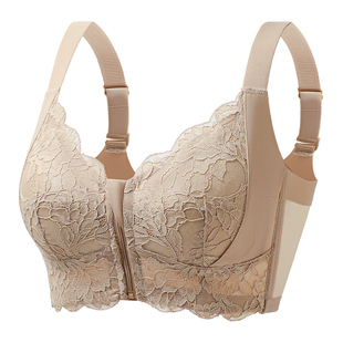 便携前置拉链内衣女大胸显小防震聚拢收副乳防下垂上托蕾丝文胸罩
