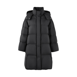 秋水伊人休闲鸭绒羽绒服2025年冬季新款女装连帽宽松廓形中长外套