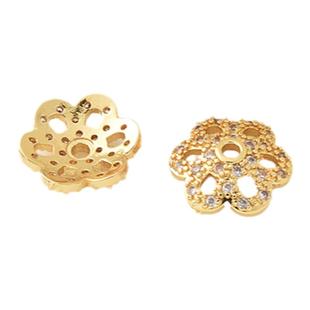 大号铜镀18K真金微镶锆石花托手工diy水晶手链隔珠银色摩天轮花帽