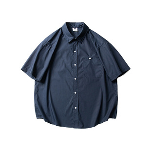Dashufulcrum日系复古四色纯棉短袖衬衫男女夏季宽松基础休闲衬衣