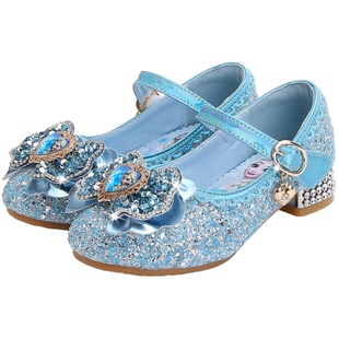 爱莎公主鞋2026春季儿童高跟鞋软底女童皮鞋小女孩单鞋艾莎水晶鞋