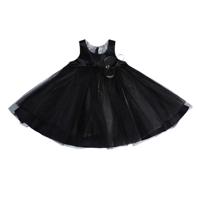 朗姿童装/ETTOI爱多娃夏季黑色花瓣礼服连衣裙女童多层公主裙