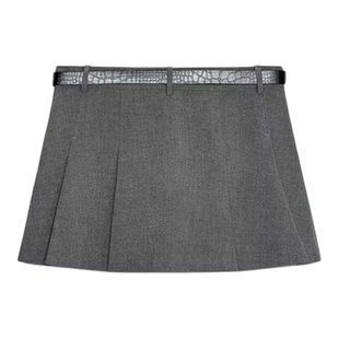 ZA外贸出口女装秋冬辣妹穿搭灰色小格纹配腰带裙裤短裙 3046047