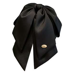 缎面高级感黑色蝴蝶结马尾抓夹法式气质金标字母盘发顶夹半扎发卡