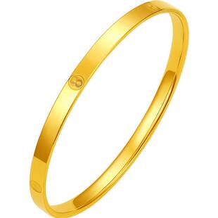 周大生黄金手镯女5G足金光面素圈手饰钻纹金镯子生日礼物送女朋友