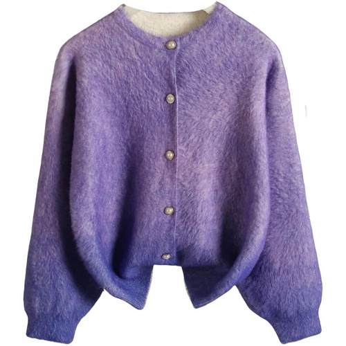 渐变印花单排扣开衫2025秋冬新款儿童水貂绒针织衫女童洋气厚外套