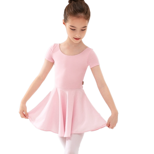 悦步考级粉色儿童女童少儿大童短袖芭蕾舞蹈服裙练功服体操服女生
