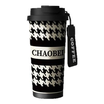 316不锈钢千鸟格保温杯大容量带茶漏双饮咖啡杯高颜值水杯吸管杯