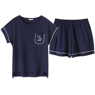 带胸垫睡衣女士夏季纯棉短袖短裤薄款夏天全棉女式运动家居服套装