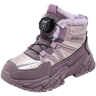 巴布豆童鞋女童运动鞋2025新款冬季女孩大棉鞋旋转纽扣儿童加绒鞋