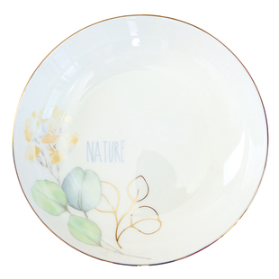 天顺陶瓷果盘家用餐具盘子饭盘菜盘圆盘碟子菜碟加深金边深盘中式