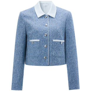 OBEG欧碧倩小香风短外套女春装时尚高腰蓝色上衣50481512