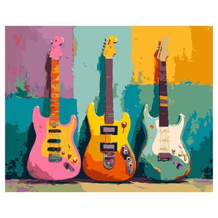 DIY数字油画自己填色材料包桌子上乐器小提琴吉他乐谱家居装饰重A