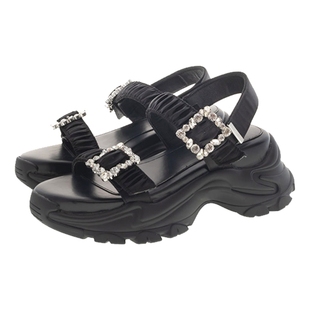 RANDA 25春夏新款COTTON时尚方扣钻饰褶皱带女运动凉鞋 PR31263