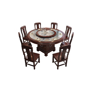 乌金木全实木餐桌新中式圆形岩板仿古饭桌家用饭店大圆桌2m吃饭桌