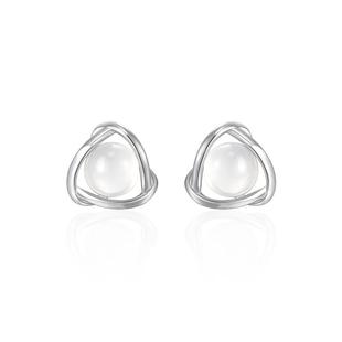 JXRXs925纯银白玉髓耳钉女小众设计感绝美耳环养耳洞小巧精致耳饰